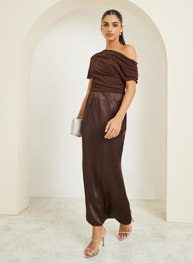 Styli Women Brown Asymmetric Neck Knit Top - Image 1